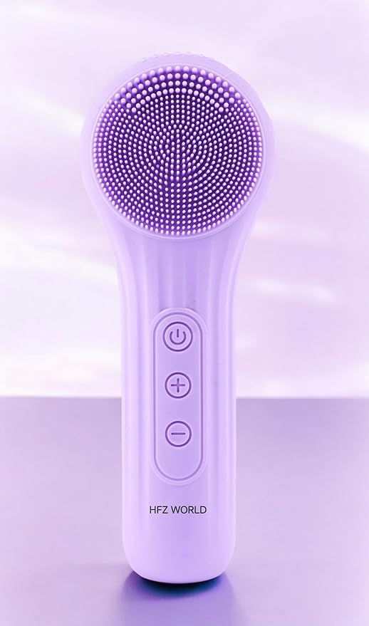 Silicon Facial Cleansing Brush, HFZ World Facial Cleansing Brush, Silicone face Scrubber for Men & Women, Electric Facial Scrubber, IXP7 Level 100% Waterproof,Silicon Facial Brush