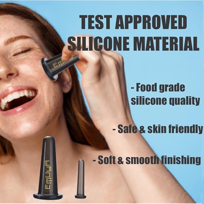 Gua Sha Facial Cupping Set for Face and Neck – Guasha Facial Tools Face Cupping Set for Anti Aging– Real Jade Gua Sha Stone & 2 Sizes Silicon Cups - Sculpting, Contour Jawline, Glowing Skin