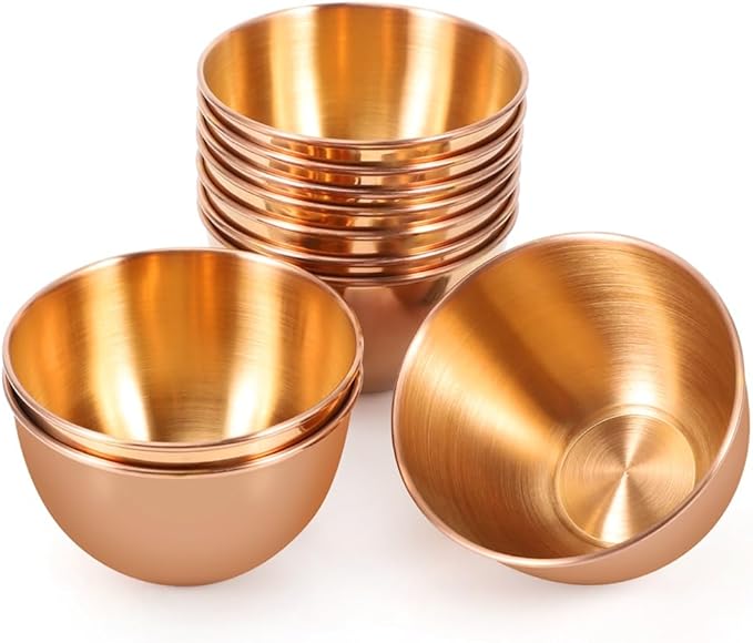 10 Pack 3.3inch Stainless Steel Sauce Dishes Mini Individual Saucers Bowl Round Seasoning Dishes Sushi Dipping Bowl Appetizer Plates, Champagne Gold