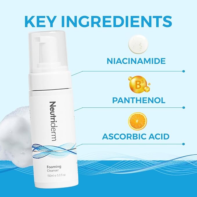 NEUTRIDERM Foaming Face Wash, Gentle Foaming Facial Cleanser with Niacinamide, Vitamin C & Panthenol, Hydrating Foam Cleanser for Double Cleanse, Makeup Remover, 150ml / 5 fl oz