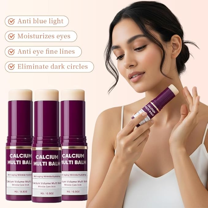 3 PCS Cemenrete Calcium Volume Multi Balm, Wrinkle Core Stick, Collagen Moisturing Stick, Anti-aging, Hydrating, Almond & Vitamin E for Lip Balm Eye Cream Neck