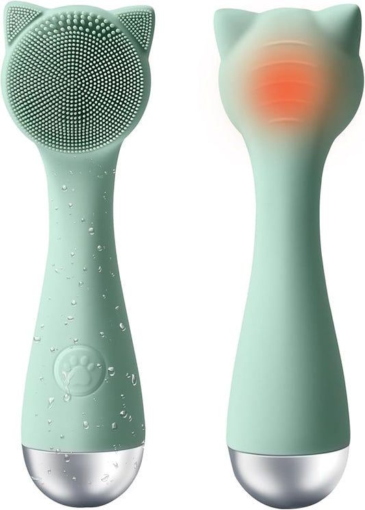 Facial Cleansing Brush, Silicone Face Scrubber Exfoliator for Men & Women, Electric Face Brush Waterproof, with 3 Speeds Adjustable for Deep Cleaning, Removing Blackhead, Face Massaging (Mint Green)