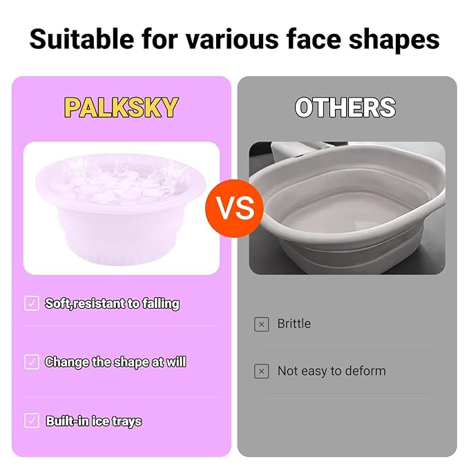 Face Bowl for Ice with Built-in Icetray,Portable Foldable Silicone Face Ice Bath Bowl,Ice Bath Facial Plunge Bowl for Skin Tightening & Acne Relief,Purple