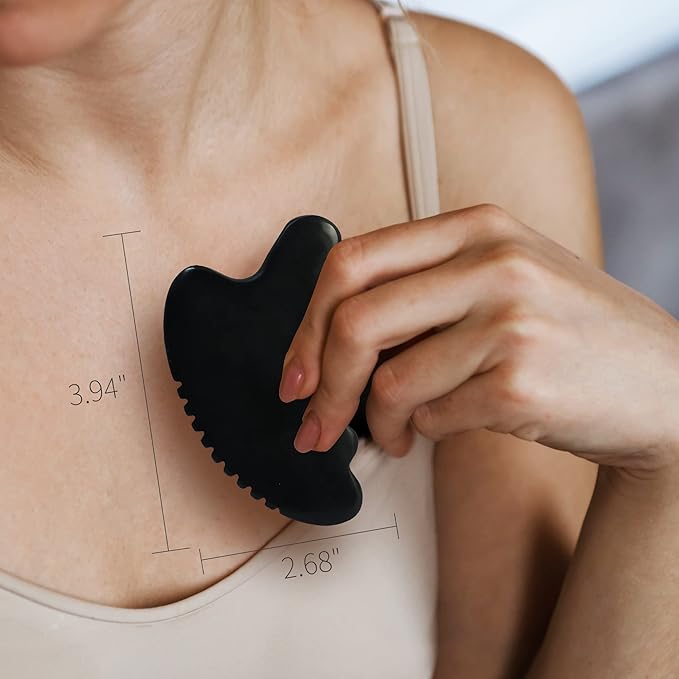 Gua Sha Facial Tools, Natural Bian Stone Gua Sha Jade Massage Tool, Body Gua Sha Stone with Comb, Large GuaSha Set for Traditional Acupuncture Therapy(Wave-Edge)