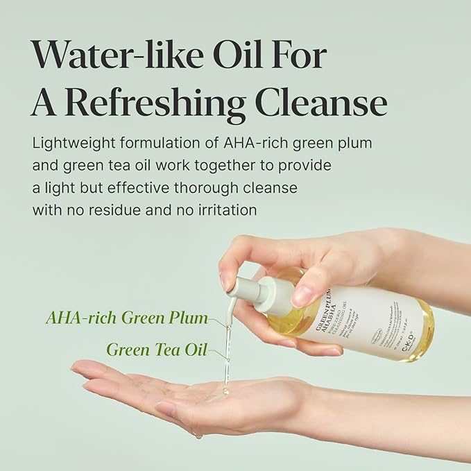 CKD Green Plum AHA·BHA Pore Zero Cleansing Oil - Lightweight Face Oil Cleanser with 4-Acid Complex, Fast Emulsifying, Removes Makeup & Sebum, Hydrating & Low-Irritation. Korean Skincare. 7.03 fl oz