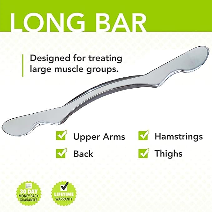 Muscle Scraper Stainless Steel Gua sha Scraping Massage Tool IASTM Tools Great Soft Tissue Mobilization Tool(Long bar)