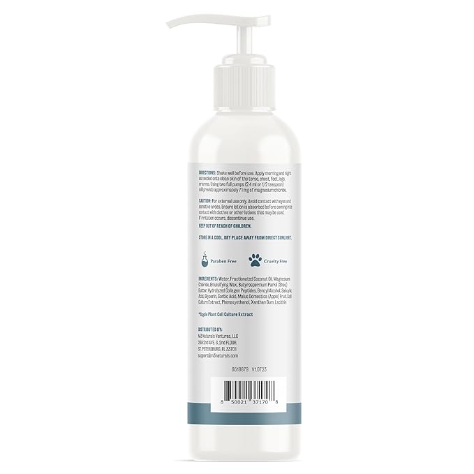 M3 Naturals Unscented Magnesium Lotion for Sleep & Leg Cramps, Suitable for Sensitive Skin, Helps with Muscle Relaxation, Soothes Tired Legs & Foot Aches and Supports Restful Nights, 8 fl oz