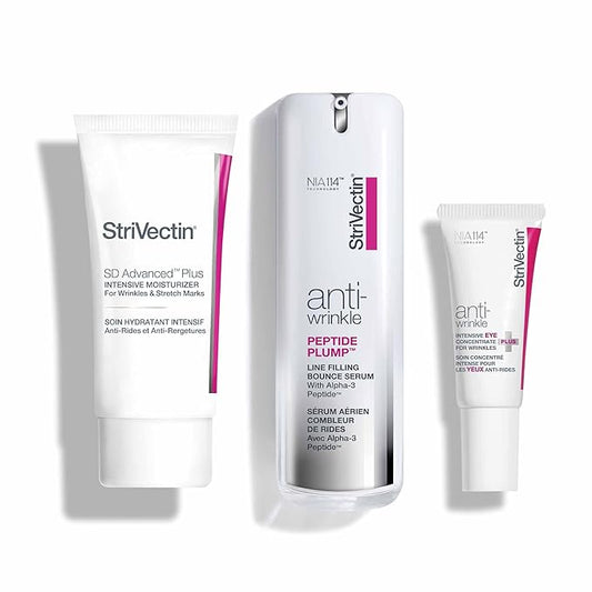 StriVectin Anti Wrinkle Trio Kit for Face and Eyes, 3 piece kit with SD Plus Moisturizer, Peptide Plump Line Face Serum, and Intensive Eye Concentrate Wrinkle Cream