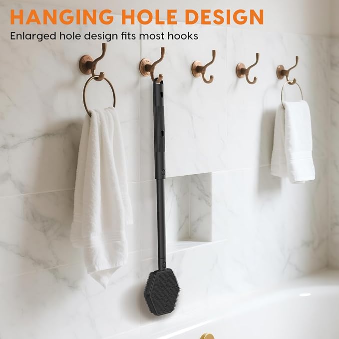 VWMYQ Silicone Back Scrubber for Shower, 24in Adjustable Handle Body Brush, Double Sided Shower Brush for Shower Exfoliating and Massage Can Produce Rich Foam, Long Handle Back Scrubber for Men