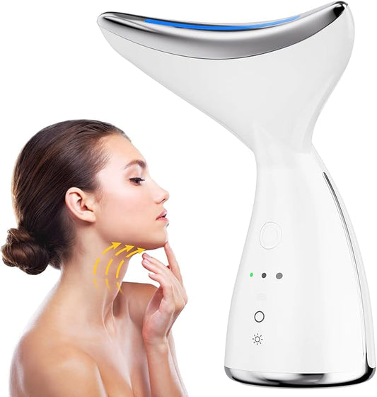 Face & Neck Massager | White LED Red-Light-Therapy-for-Face and Neck, Red Light Therapy Wand, 3 Color Led Massager for Skin Care