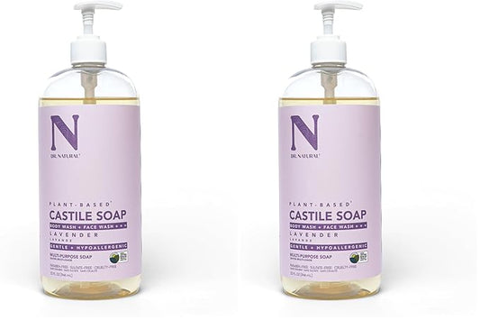 Dr. Natural Castile Liquid Soap, Lavender, 32 oz - Plant-Based - Made with Organic Shea Butter - Rich in Coconut and Olive Oils - Sulfate and Paraben-Free, Cruelty-Free - Multi-Purpose Soap