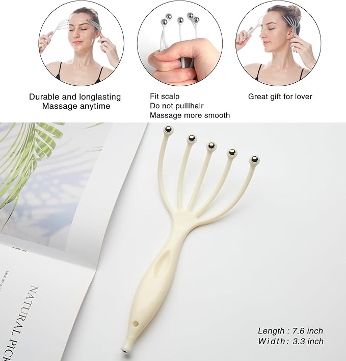 Head Massager,Protable Handheld SPA Scalp Massage Tool for Deep Relaxation & Stress Reduction Wet and Dry in The Office Home SPA (2-Pack) (White White)