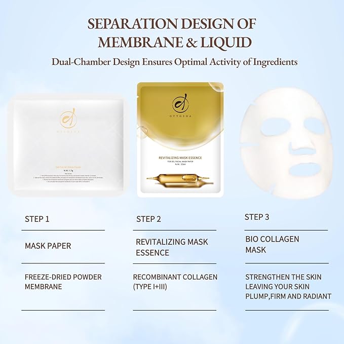 Bioactive Collagen Face Mask for Women & Men Skin Care Beauty SPA,Separated Essence 33ml and Powder Membrane, Hydrating,Repairing,Brightening,Revitalizing, Anti-Aging (5 pairs)