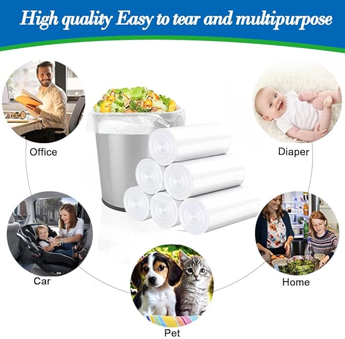 1.5 Gallon 120 pcs(1.5-1.6 Gal) Small Clear Trash Bags, Strong 1.5 Gallon 1.6 Gallon Garbage Bags, Bathroom Trash Can Bin Liners,Mini Bags Waste Basket Liner,Fit 6 Liter, 1.5-1.6 Gal (1.5C120)