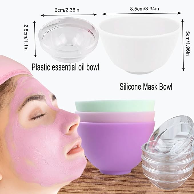47 Pcs Esthetician Facial Supplies Kit: 5 Silicone & 5 Plastic Mask Mixing Bowls, 5 Headbands, 10 Brushes, 10 Spatulas, 10 Compressed Sponges, 2 Measuring Cups for Professional Spa & DIY Skincare