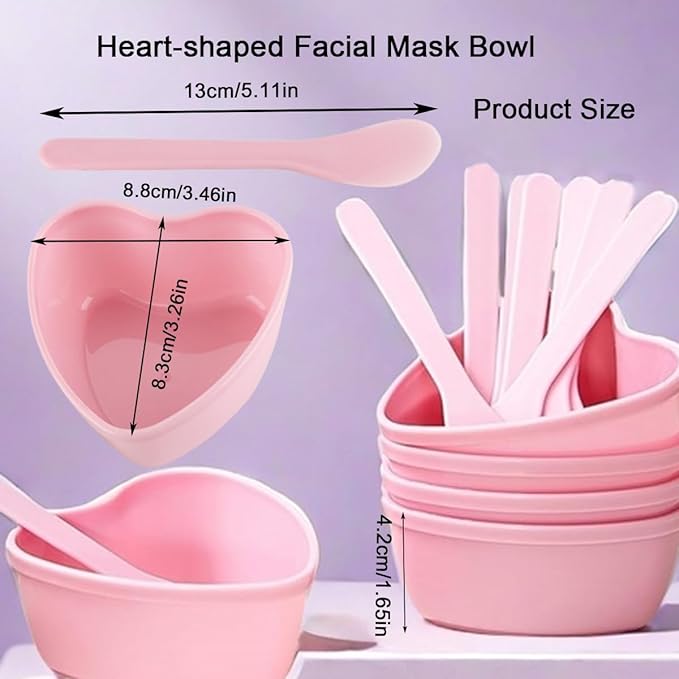 15 Sets Plastic Heart Shaped Facial Mask Mixing Bowl, Pink Facemask Bowl DIY Skin Care Mixing Tool Kit with Spatulas for Mud Masks, Home Salon, and Beauty Salon Use, Face Mask Applicator Tool(15 Pcs)