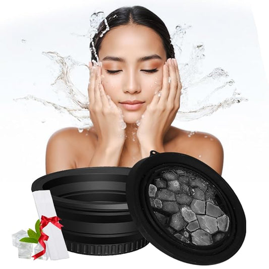 Foldable Face Ice Bath Bowl with headband Silicone Bowl with Built-in Icetray for Home Ice Water Facials Large Capacity Portable for Skin Tightening, Acne Relief & Anti-Inflammation