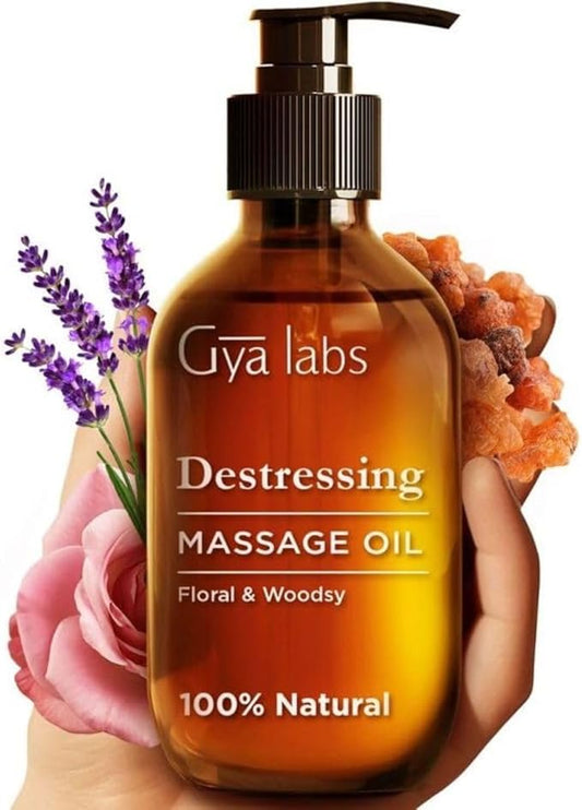 Gya Labs Destressing Massage Oil for Sore Muscles - 6.76 Fl Oz - 100% Pure Natural Spa Quality for Skin, Warming Sore Muscle Massage Oil for Men & Women