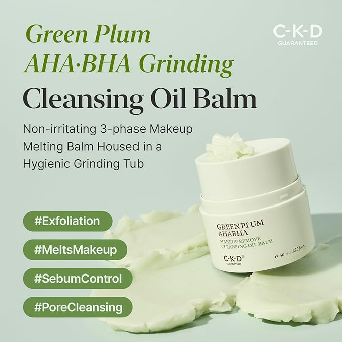 CKD Green Plum AHA·BHA Grinding Cleansing Oil Balm - Sherbet Balm Cleanser for Makeup, Sebum & Blackhead Removal. Exfoliating with 4-Acid Complex for All types of Skin. Korean Skincare.1.75 fl oz