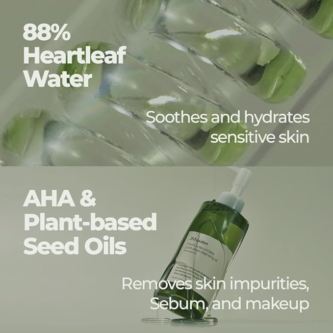 JMsolution Heartleaf Cleansing Oil - Deep Cleansing, Heart Leaf Water, Gentle Exfoliation, Hydration and Soothing, Non-Irritating, removes impurities, excess sebum, dead skin cells
