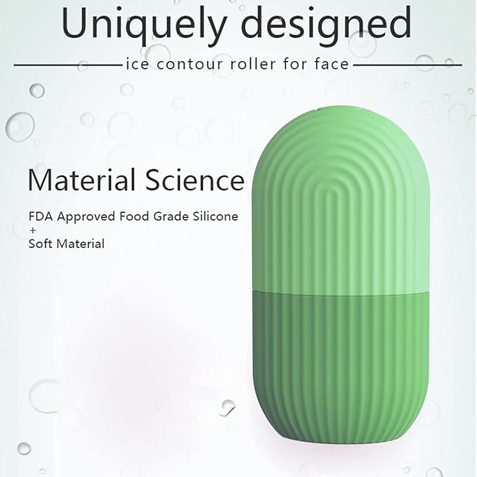 Ice Face Roller, Reusable Silicone Mold Face Massage Eye Facial Beauty Skin Care Tools Apply Ice for Shrink Pores Anti Wrinkle Reduce Puffiness Improve Skin Elasticity, Striped, Green