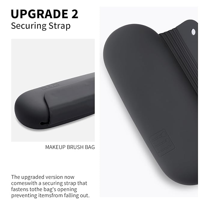 Silicone Makeup Brush Holder Travel Cosmetic Bag：Soft Portable Cosmetic Face Brushes Holder with Upgrade Anti-Fall Out Magnetic Closure, Large Travel Makeup Brush Case - Grey