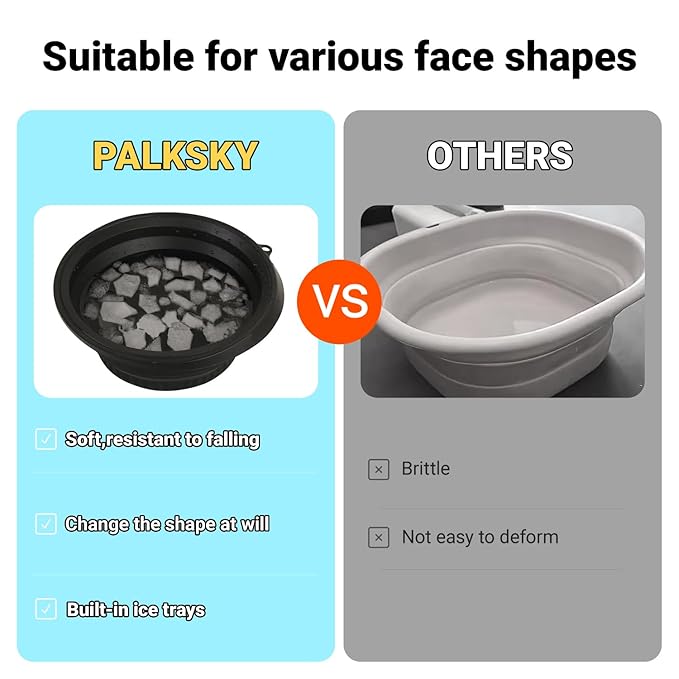 Face Bowl for Ice with Built-in Icetray,Portable Foldable Silicone Face Ice Bath Bowl,Ice Bath Facial Plunge Bowl for Skin Tightening & Acne Relief,Black