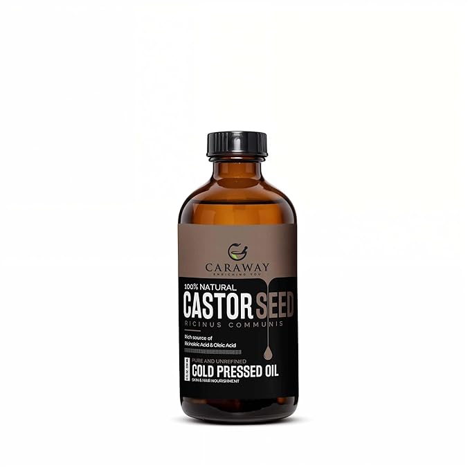 CARAWAY Cold Pressed Pure Castor Oil – Indian Handmade | Therapeutic Grade | Edible | For Liver Detox, Hair Growth, Eyelashes, Skin, Constipation & Joint Pain | Glass Bottle – 236ml