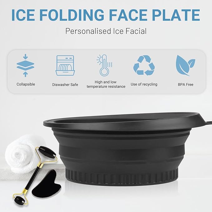 Foldable Facial Ice Bowl Gua Sha facial roller and Silicone Facial Ice Bowl Set Portable Ice Bucket Reusable Facial Ice Holder for Facial Treatments Eliminate Puffiness Travel Built-in Ice Cube