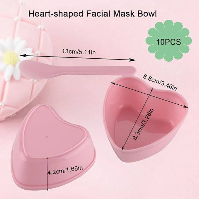 10 Pairs Pink Heart-shaped Plastic Facial Mask Mixing Bowls Set with Spatulas - DIY Skincare Mixing Tool Kit, Mud Masks, Home Salon, and Beauty Salon Use, Face Mask Applicator Tool(10Pcs)