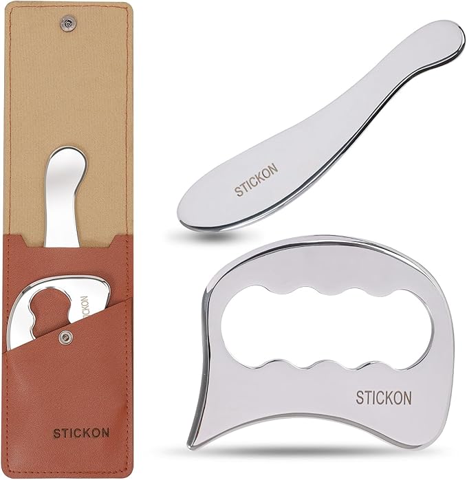 STICKON 2 in 1 Stainless Steel Gua Sha Muscle Scraper Tools Set,Physical Therapy Tools,Muscle Scraping Tool,Massage Scraper,IASTM Tools, Guasha Massage Scraper (STICKON-63)