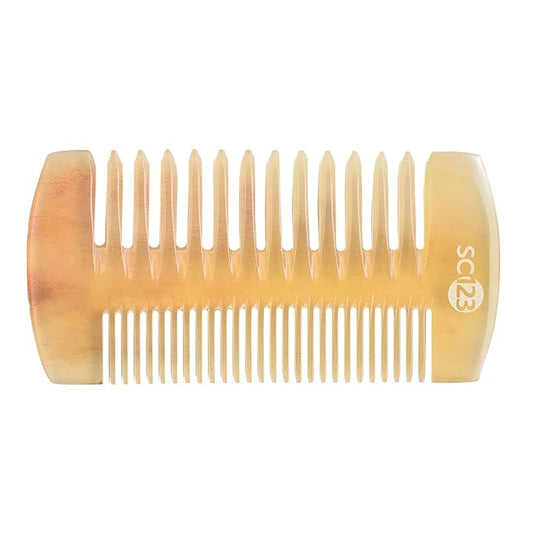 Untreated 4.3 inch Real Ox Horn Curly Hair Beard Mustache Comb, Handmade Fine Wide Tooth Double Sided Small Pocket Travel, Anti-static Detangling Massage Scalp Gua sha for Women Men