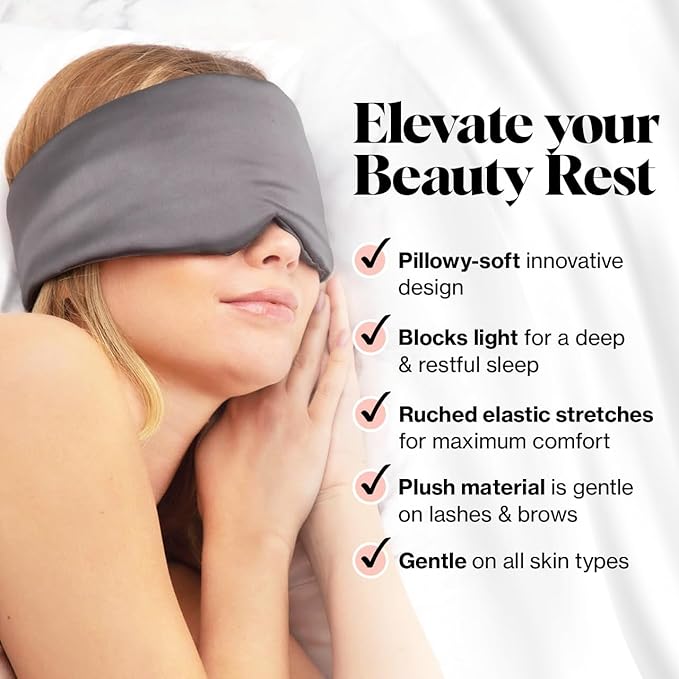 Kitsch Satin Sleep Mask - Eye Mask for Sleep, Softer Than Silk Satin Sleeping Mask Blindfold and Sleep Masks for Women and Men, Eye Care Travel Essentials - Charcoal Black
