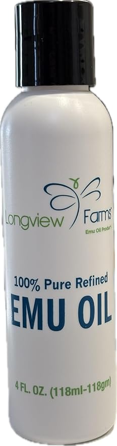 Longview Farms® Emu Oil for Hair and Body - 100% Pure & Refined Emu Oil for Skin & Hair Care | Premium Quality Hydration & Nourishment | 4 Fl. Oz