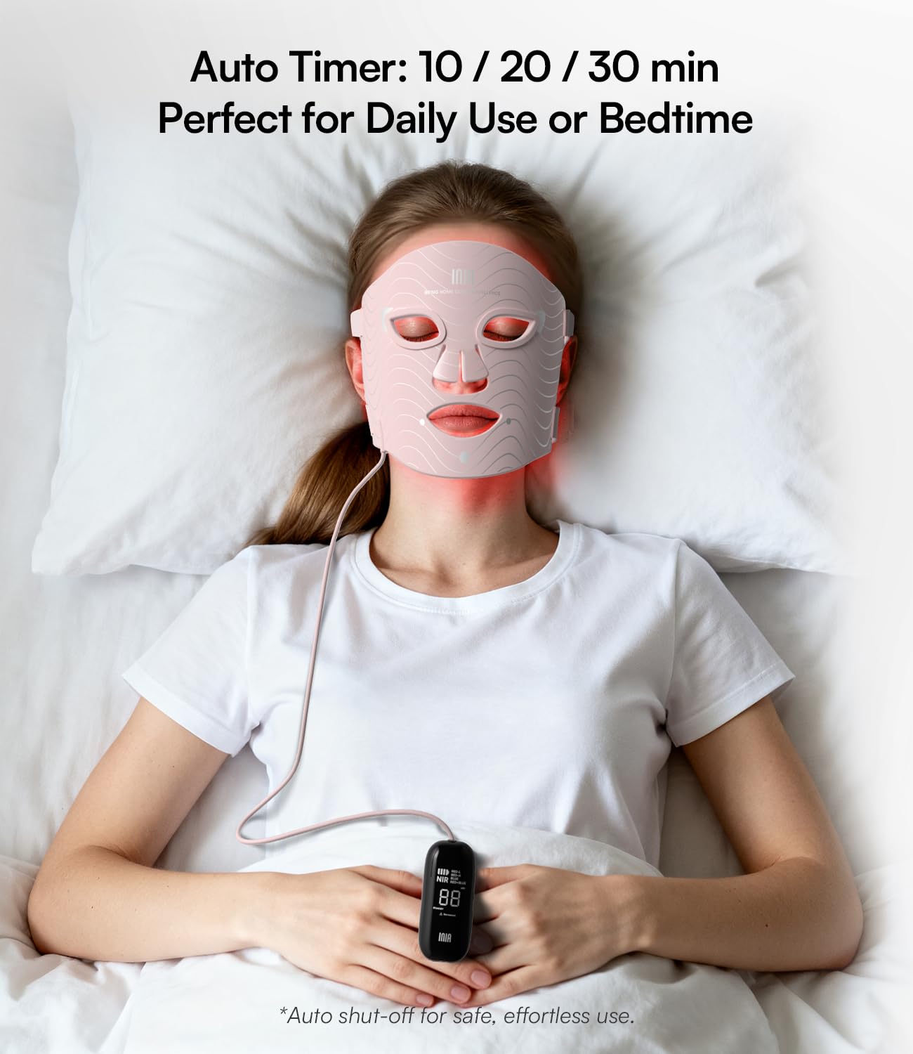 INIA Red Light Therapy Mask for Face – 4 Light Modes with 850nm NIR, Red & Blue LED Light Therapy, 2600mAh Rechargeable LED Face Mask for Radiant Glow at Home, Pink