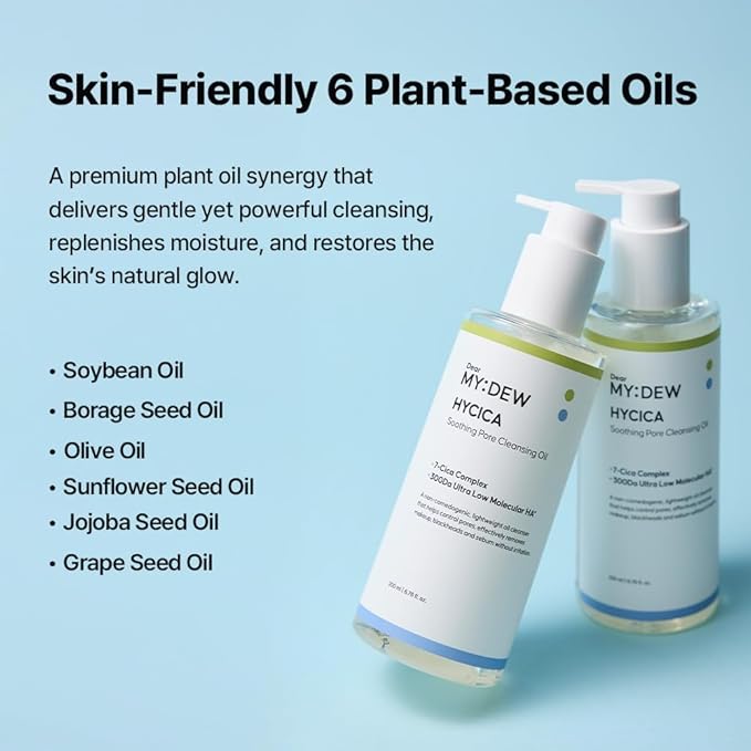 HYCICA Soothing Pore Cleansing Oil | Non-Comedogenic Makeup Blackhead Remover for Sensitive Skin with 7 CICA & 10 HA, Deep Pore Cleanser, Double Cleansing, Korean Skincare, 6.76 fl oz
