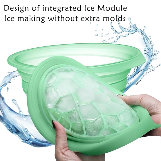 Foldable Face Ice Bath Bowl with headband Silicone Bowl with Built-in Icetray for Home Ice Water Facials Large Capacity Portable for Skin Tightening, Acne Relief & Anti-Inflammation（Green）
