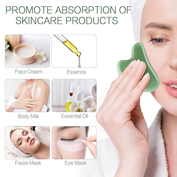 Gua Sha Facial Tools Stone Massage GuaSha Tool for Face (Green)