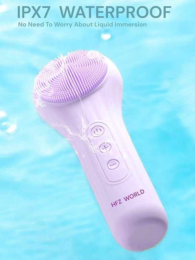 Silicon Facial Cleansing Brush, HFZ World Facial Cleansing Brush, Silicone face Scrubber for Men & Women, Electric Facial Scrubber, IXP7 Level 100% Waterproof,Silicon Facial Brush