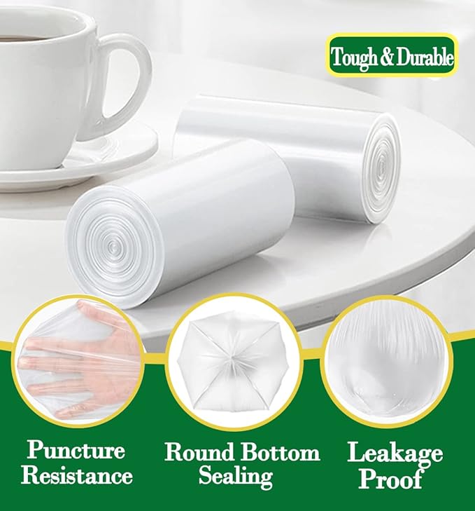2.5 Gallon 120 pcs(2.5-2.6 Gal) Small Clear Trash Bags, Strong 2.5 Gallon 2.6 Gallon Garbage Bags, Bathroom Trash Can Bin Liners,Mini Bags Waste Basket Liner,Fit 6-10 Liter, 2.5-2.6 Gal (2.5C120)
