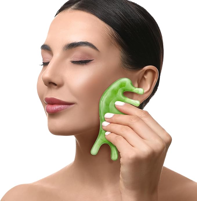 Geiserailie 2 Pieces Jade Combs Massage Stone Hair Gua Sha Scraping Scalp Comb Facial Massage Tool Multifunctional Handheld Head Tools Head Caring Therapy Mother's Day Gift (Fashion Style)