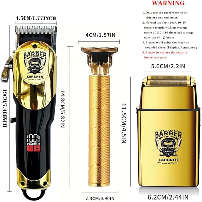 Hair Clippers for Men Professional, Cordless Beard Trimmer & Electric Razor Shavers for Men, Rechargeable 3 Piece Barber Hair Cutting Kit LED Display Men's Grooming Kit