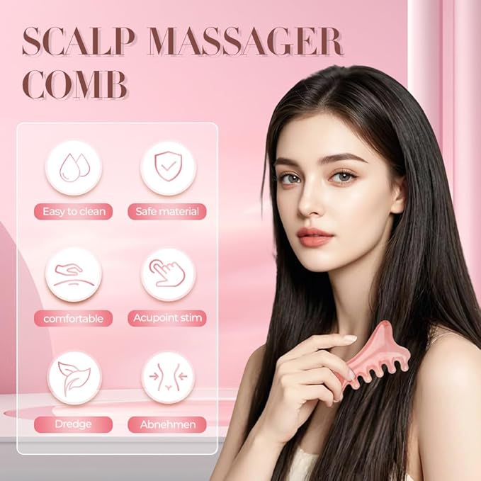 4 in 1 Massage Comb Gua Sha Tool for Face & Body, 2025 New Head Massage Combs Facial Tools, Meridian Therapy Tool for Body Tension Relief, Self Care Gifts for Women Men (Gray)