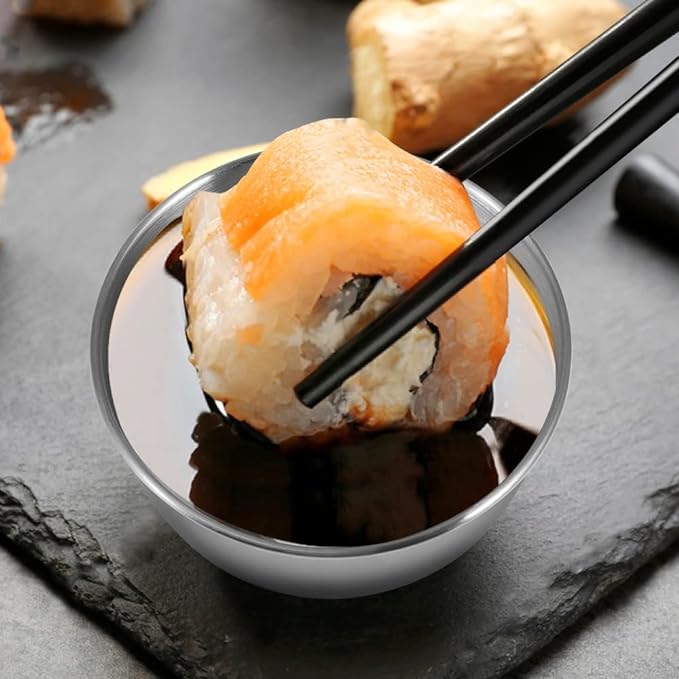 10 Pack 3.3inch Stainless Steel Sauce Dishes Mini Individual Saucers Bowl Round Seasoning Dishes Sushi Dipping Bowl Appetizer Plates, Sliver