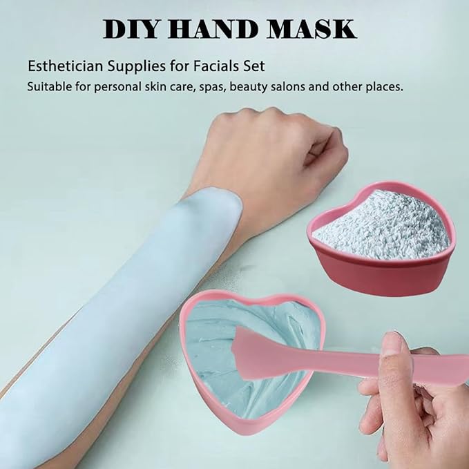 15 Pairs Pink Heart-shaped Plastic Facial Mask Mixing Bowls Set with Spatulas - DIY Skincare Mixing Tool Kit, Mud Masks, Home Salon, and Beauty Salon Use, Face Mask Applicator Tool(15Pcs)