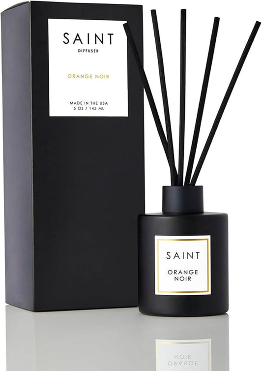 SAINT Reed Diffuser, Aromatherapy Diffuser Set with Scent Diffuser Sticks, Long-Lasting Oil Diffuser in Matte Black Glass Jar, Aroma Diffuser for Home, Bedroom, or Bathroom, 5oz, Orange Noir