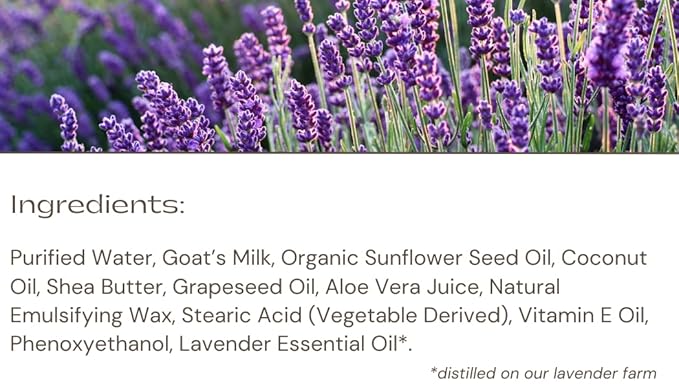 LAVENDER LANE Lavender Goat's Milk Hand & Body Lotion, 9 oz - USA Lavender Farm, Free Sachet Included, Organic Shea Butter, Organic Sunflower Oil.