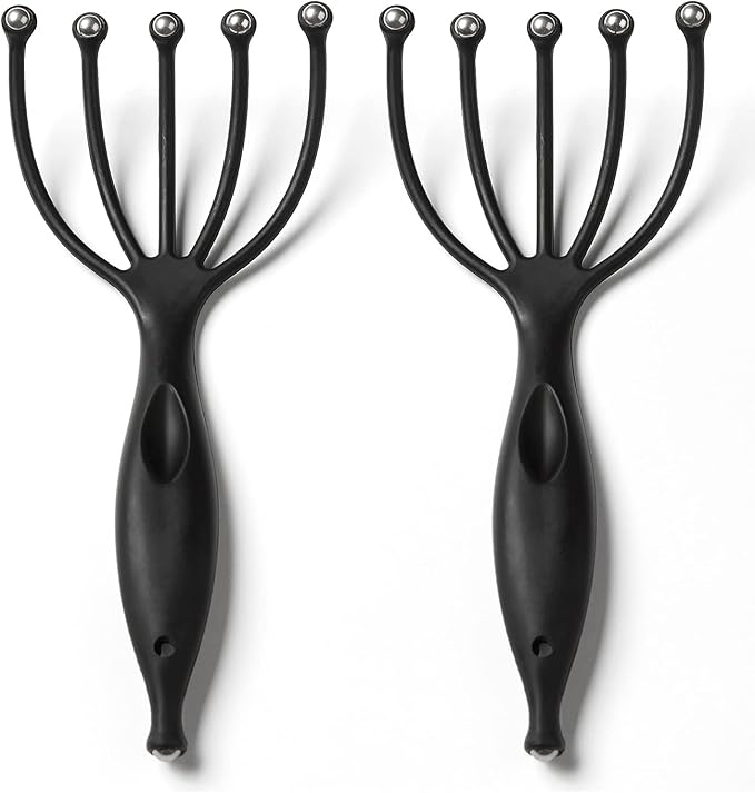 Head Massager,Protable Handheld SPA Scalp Massage Tool for Deep Relaxation & Stress Reduction Wet and Dry in The Office Home SPA (2-Pack) (Black Black)