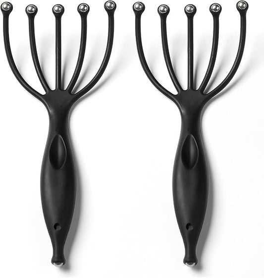 Head Massager,Protable Handheld SPA Scalp Massage Tool for Deep Relaxation & Stress Reduction Wet and Dry in The Office Home SPA (2-Pack) (Black Black)