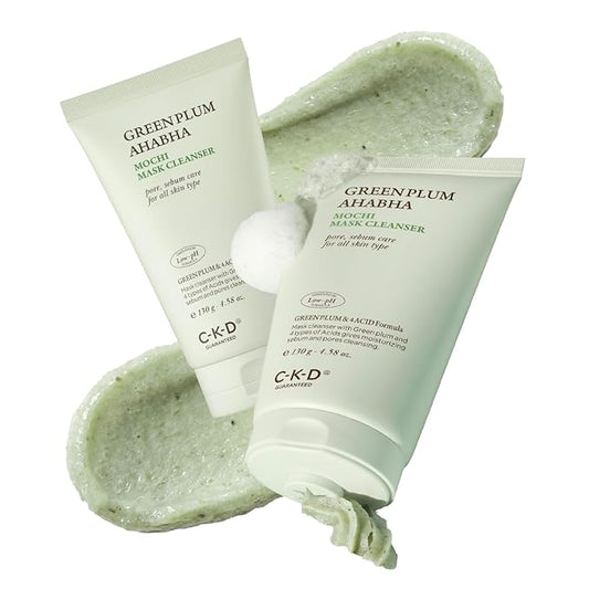 CKD Green Plum AHA·BHA Mochi Mask Face Cleanser - Dual-Action Makeup Remover and Daily Facial Wash with Controls Sebum, Tightens Pores, Removes Blackheads. All Skin Types. 4.58 oz